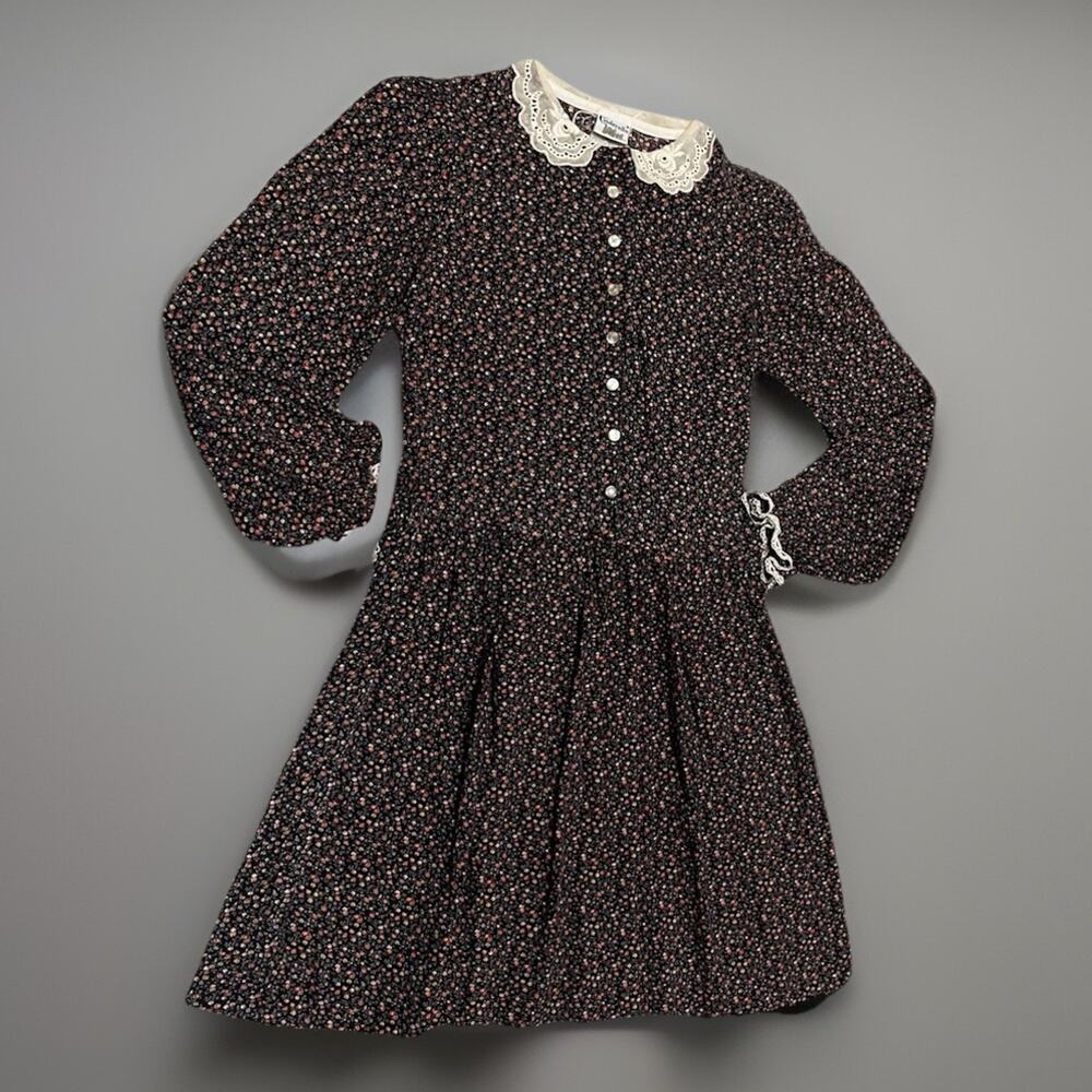 VTG 70s Ditsy Floral Prairie Kids Dress Cinderella Cottage Victorian Heirloom 10